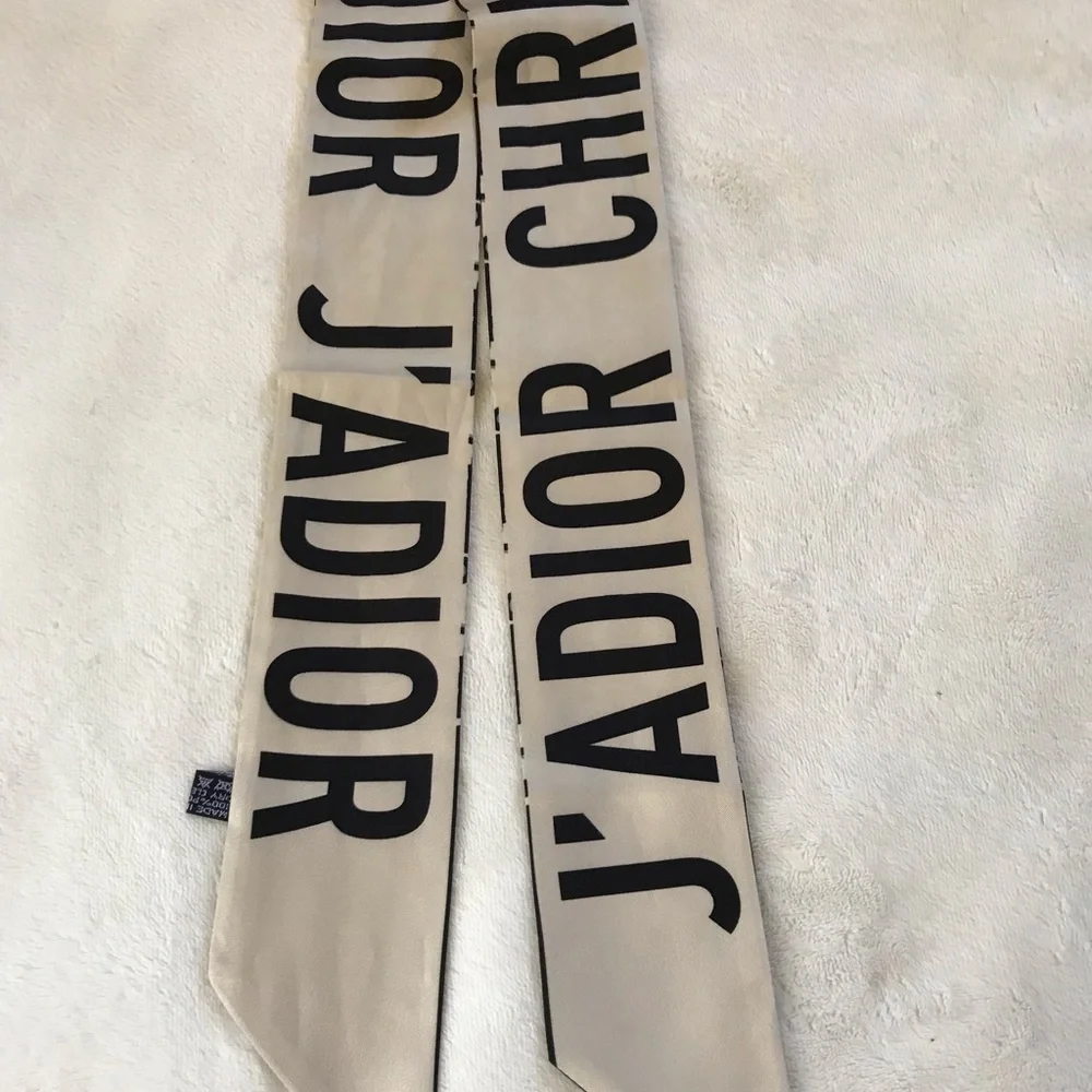Dior Beige and Black 'J'ADIOR' Silk Twilly Scarf